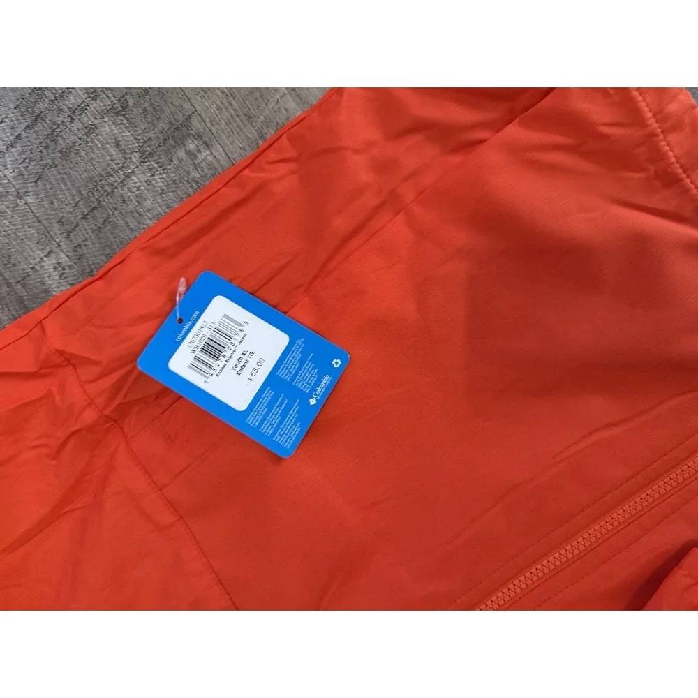 New Columbia Rain Jacket Youth XL‎ Orange Gray Water Wind Resistant Hooded Hood